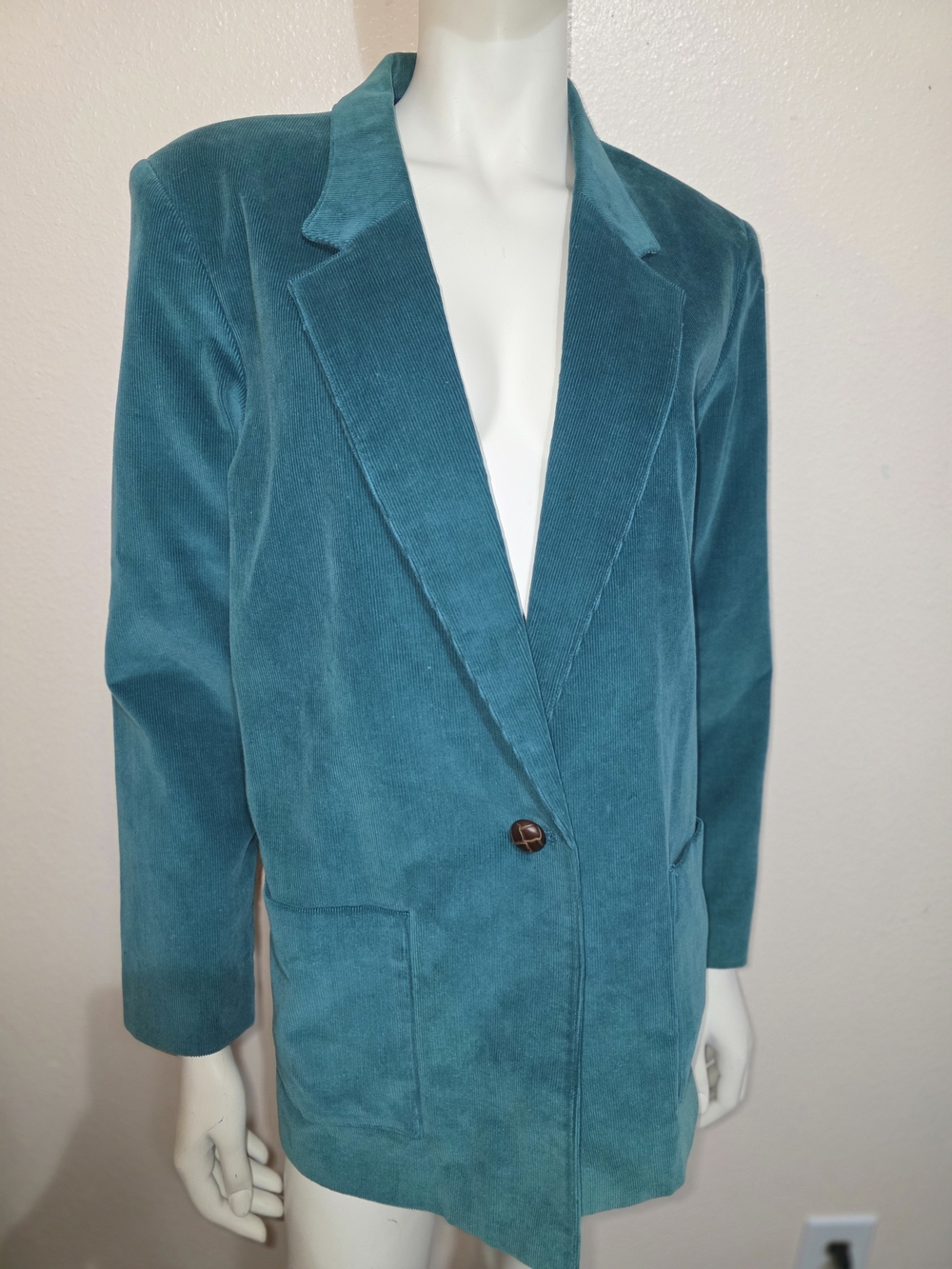 Vintage Compositions Corduroy Blazer Jacket Teal Green Made In Japan